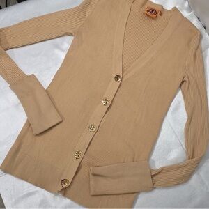 Tory Burch Beige Ribbed light cardigan Sweater